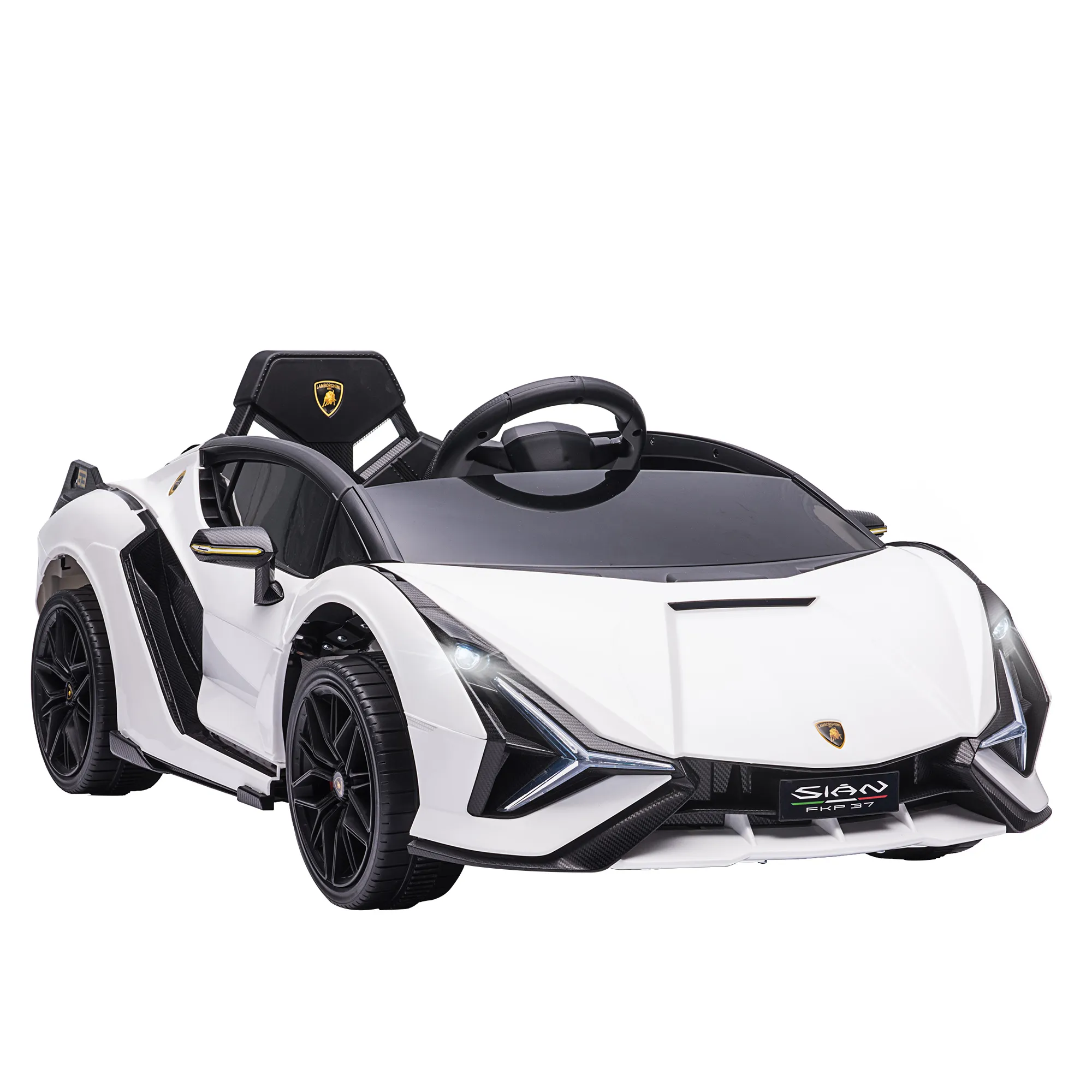  Macchina Elettrica per Bambini 3-5 Anni Lamborghini 12V con Telecomando e Velocità 3-8km/h, Bianco Aosom