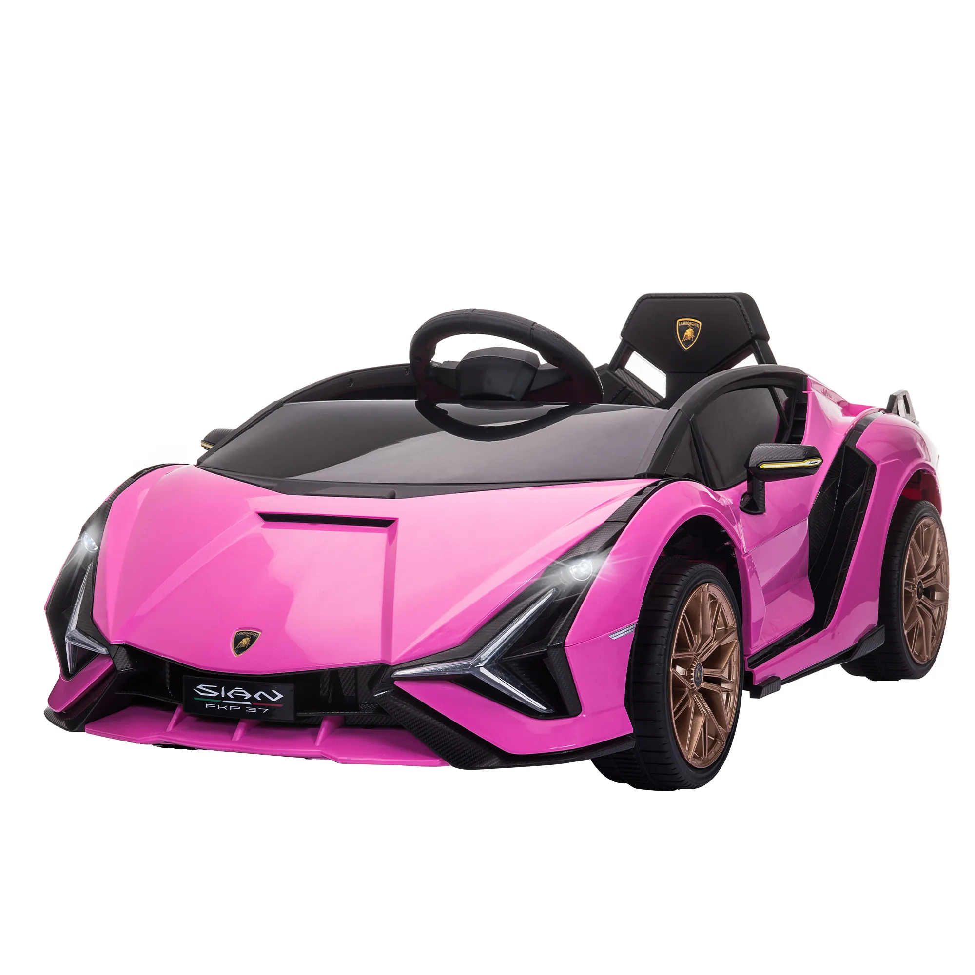  Macchina Elettrica per Bambini 3-5 Anni Lamborghini 12V con Telecomando e Velocità 3-8km/h, Rosa Aosom