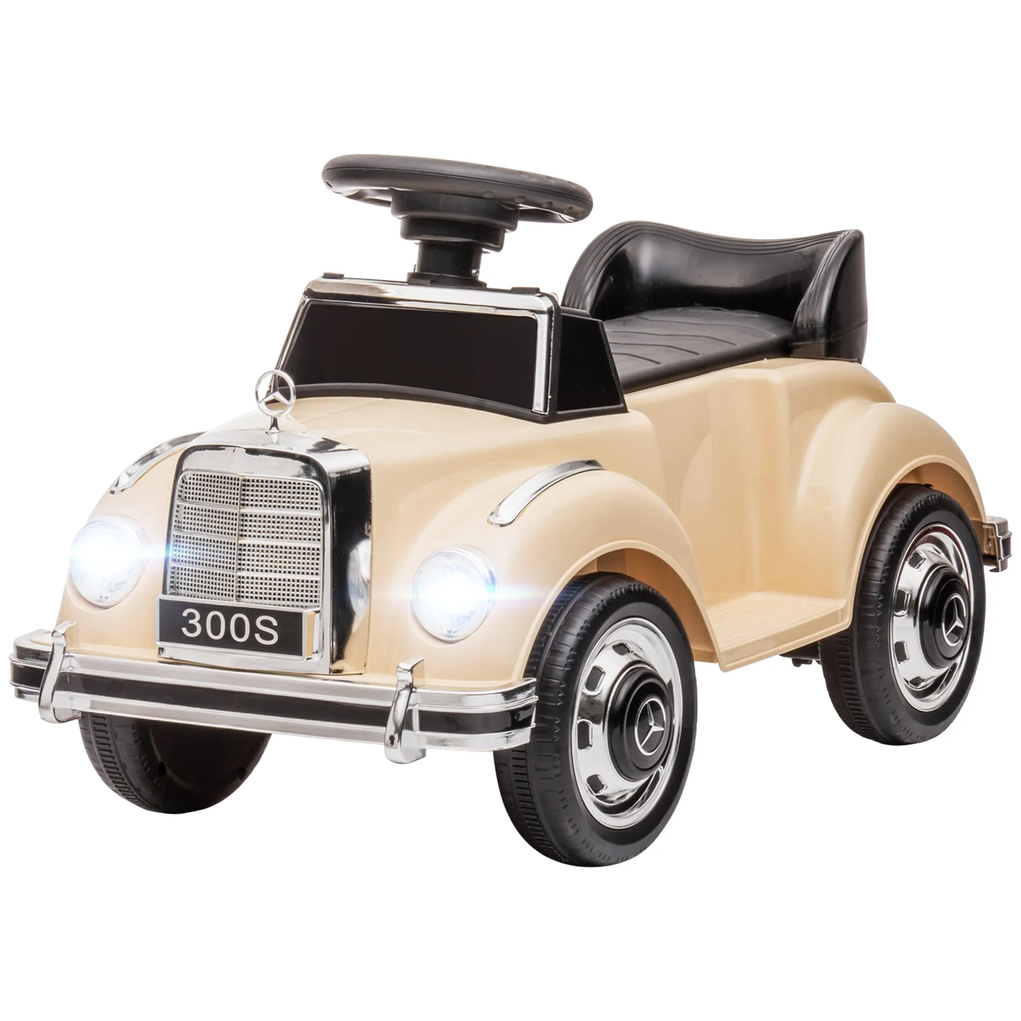  Macchina Elettrica per Bambini 18-48 Mesi Licenza Mercedes-Benz con Musica, Beige Aosom