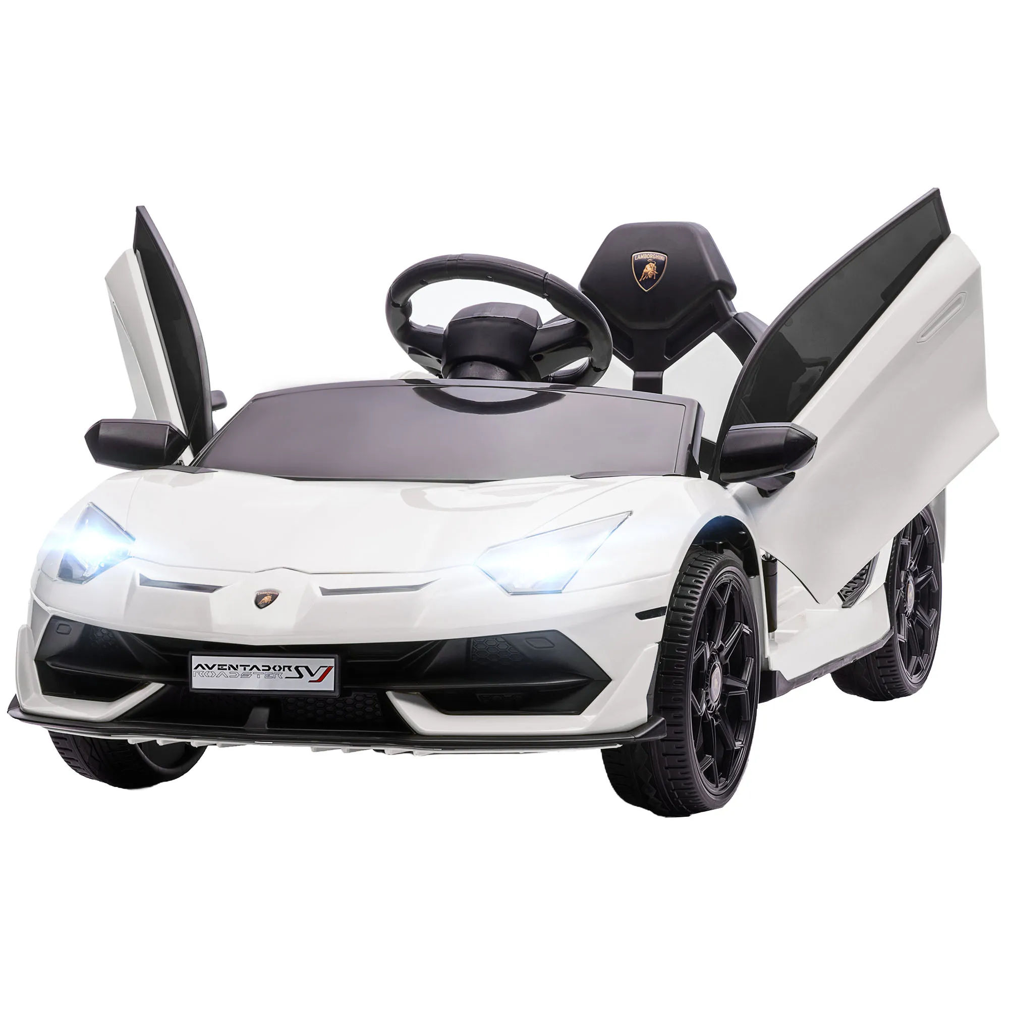  Macchina Elettrica per Bambini a 12V Licenza Lamborghini con Clacson e Telecomando, 107.5x63x42 cm, Bianca Aosom