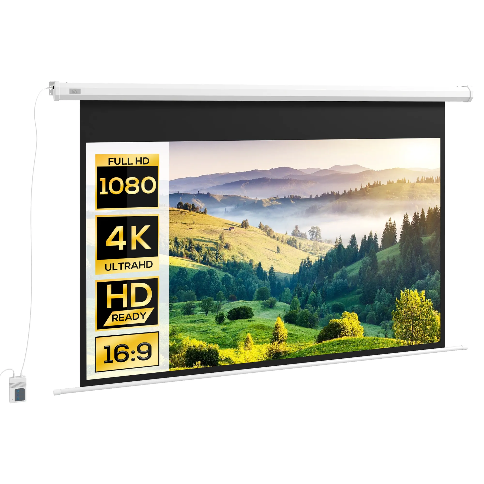  Schermo per Proiettore Motorizzato 84 Pollici 16:9 con Telecomando per Home Cinema Dimensioni 215x8x140cm Colore Bianco Aosom