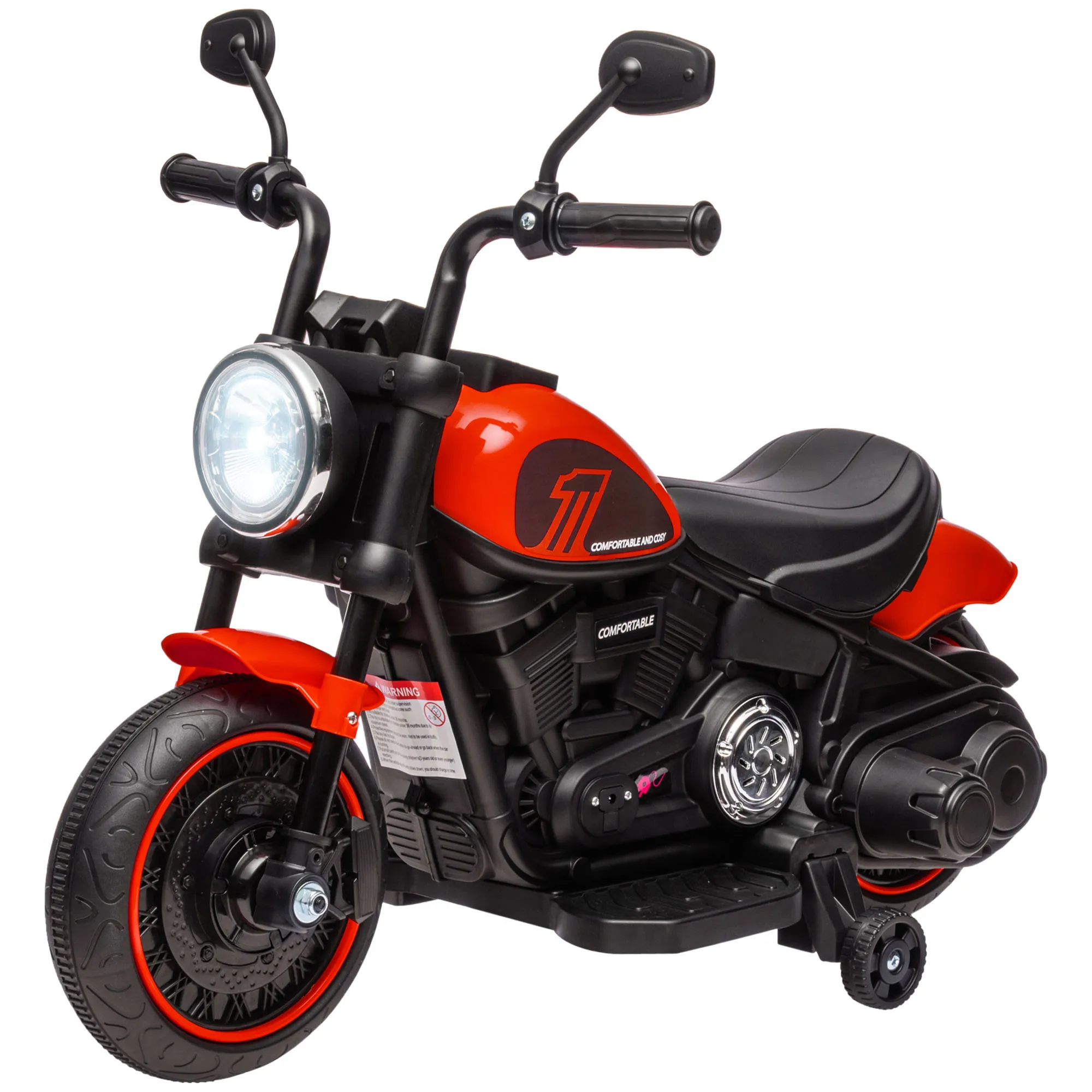  Moto Elettrica Bambini 18-36 Mesi, Rotelle Stabili, Fanale Luminoso, 76x42x57 cm - Rosso e Nero Aosom