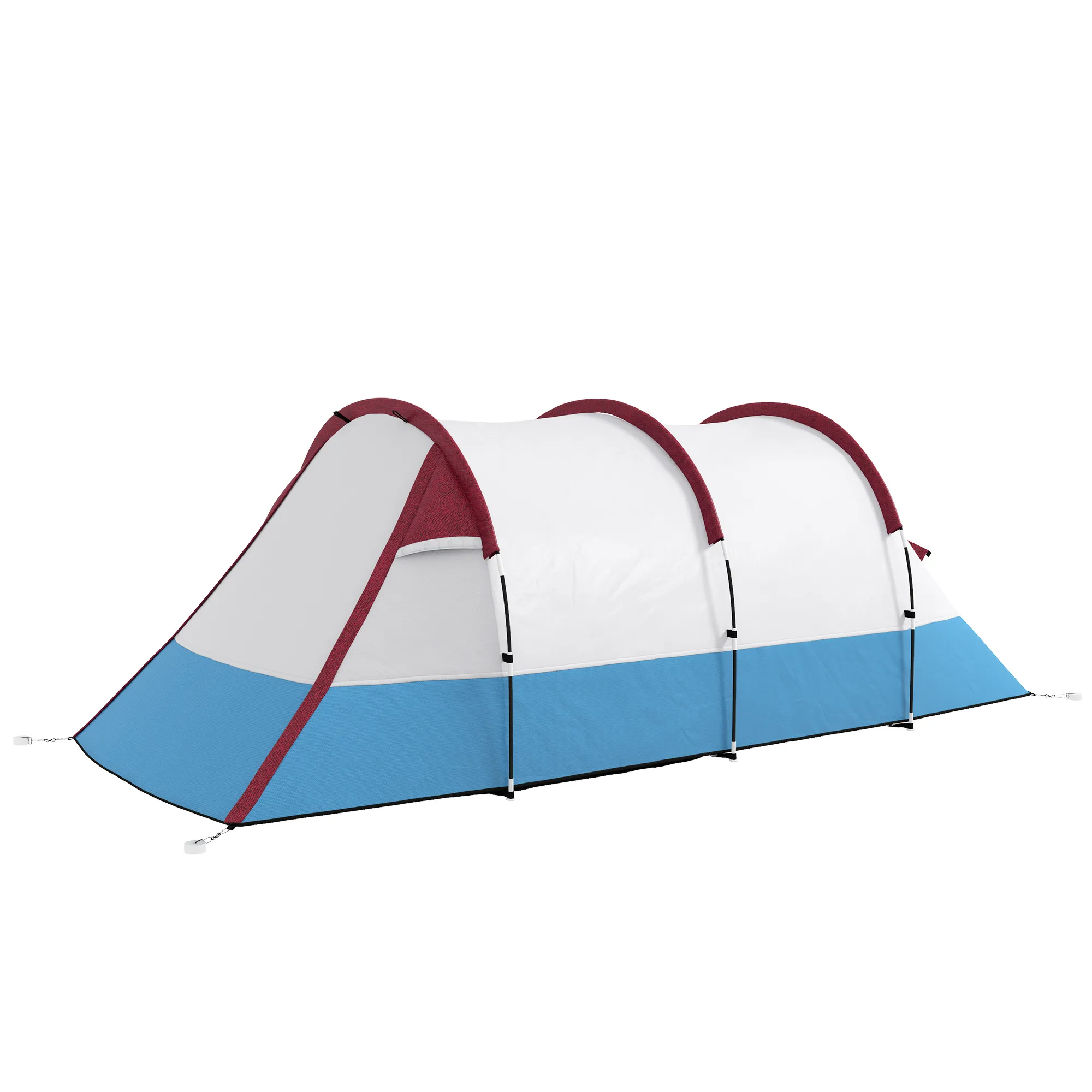 Tenda da Campeggio Impermeabile con 2 Aree e 3 Ingressi, in Poliestere e Fibra di Vetro, 420x200x150 cm, Rosso