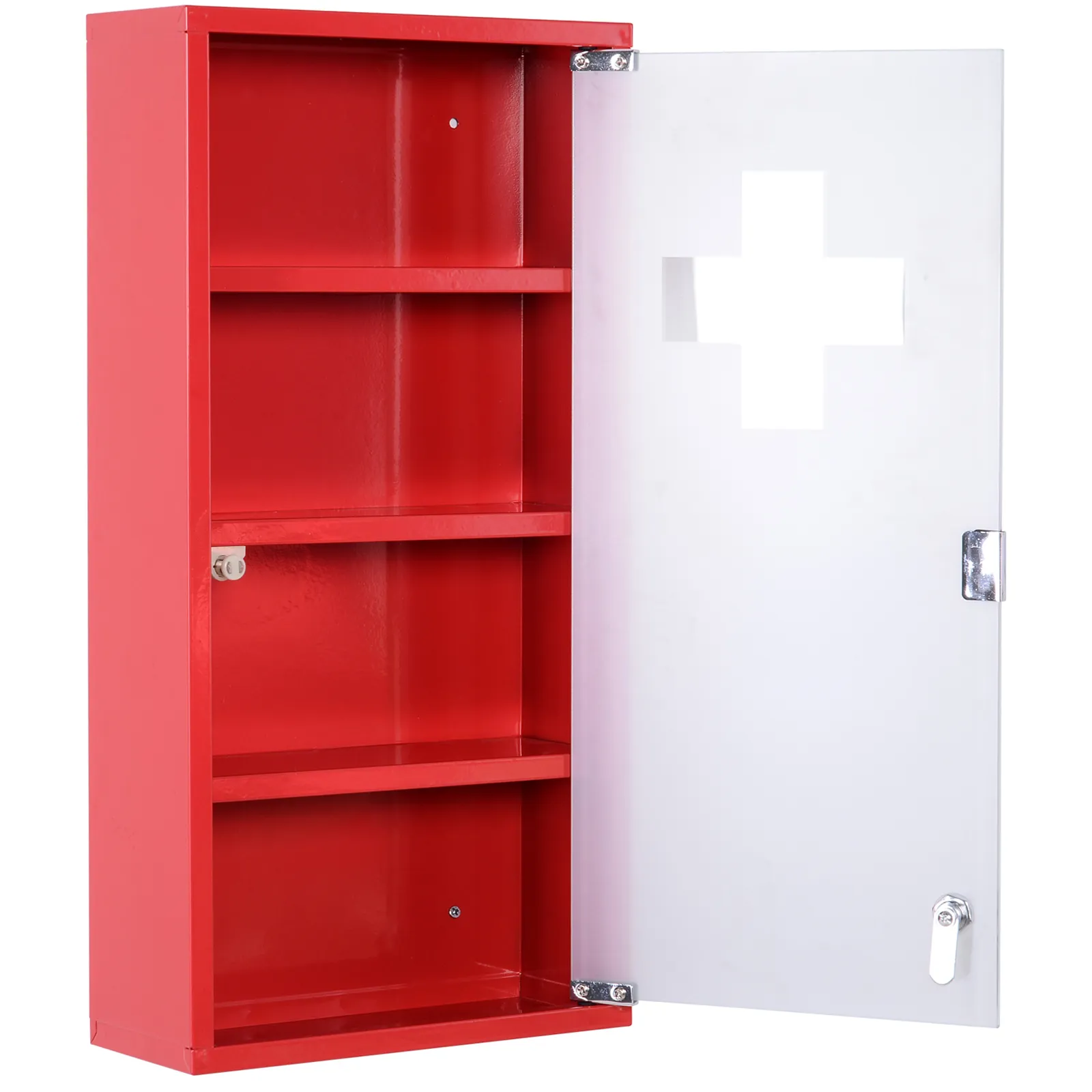  Cassetta Porta Medicine Armadietto Medicinali 4 Livelli Porta in Vetro 60×30×12cm Rosso