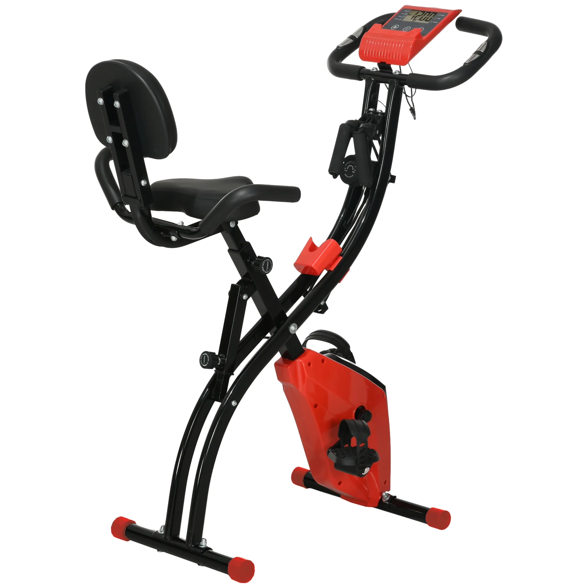  Cyclette Pieghevole 2 in 1, Resistenza Magnetica Regolabile 8 Livelli, Bici da Fitness con Sensore di Frequenza Cardiaca, Rosso Aosom