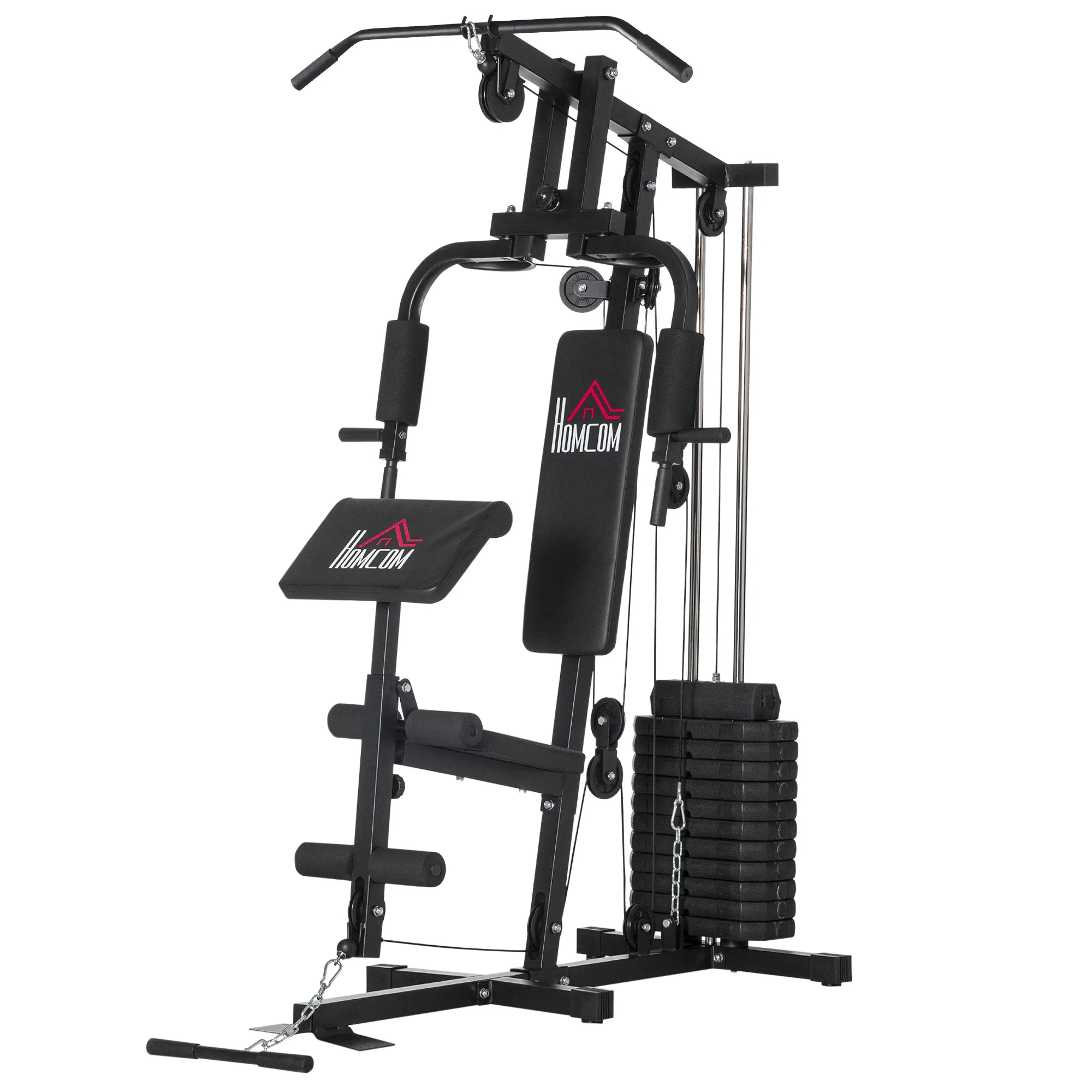  Stazione Fitness con Seduta e Schienale Imbottiti, in Acciaio e PU, 135x103x210 cm, Nero Aosom