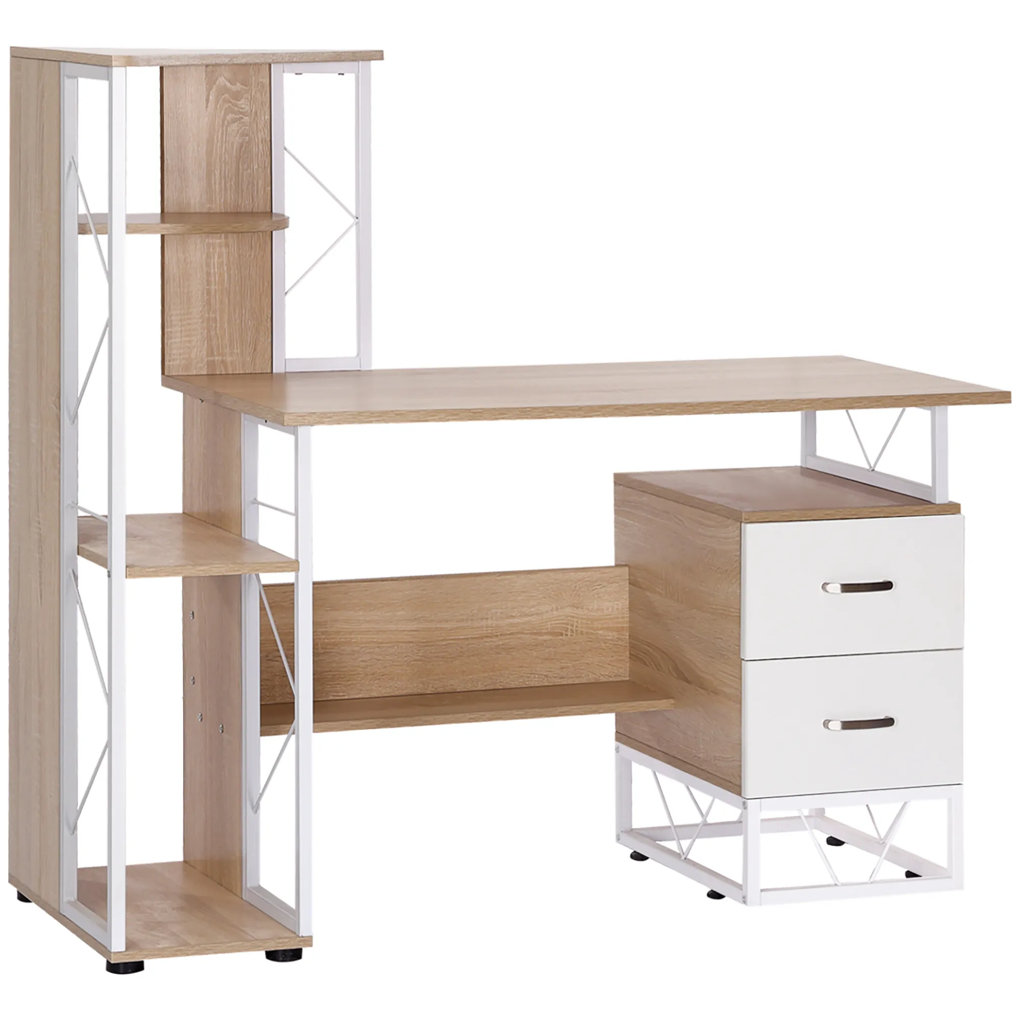  Scrivania PC in stile Moderno con Scaffale, Scrivania con Libreria 133 x 55 x 123cm Aosom