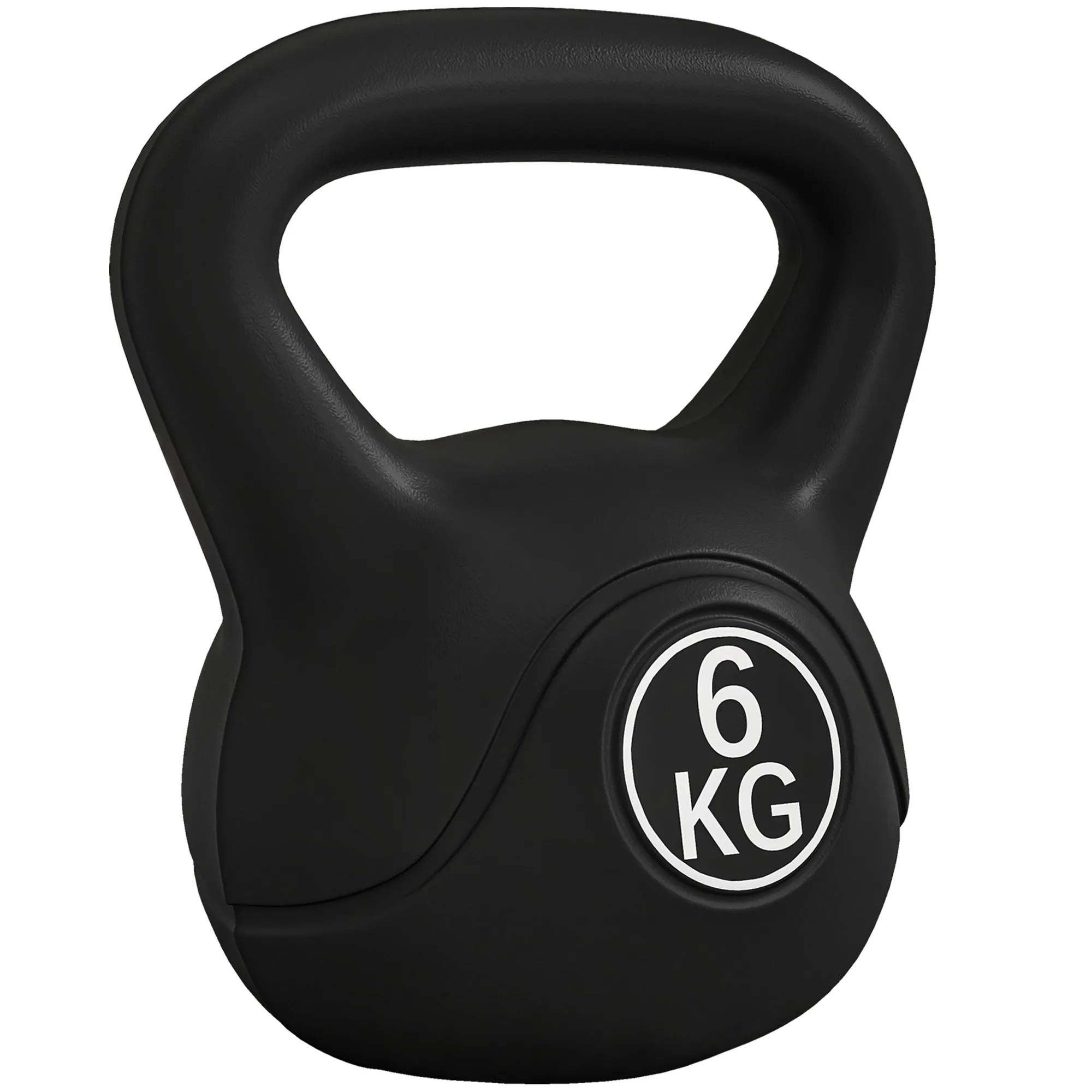  Kettlebell 6kg in Plastica e Sabbia con Base Piatta e Impugnatura, 20x13x22 cm, Nero