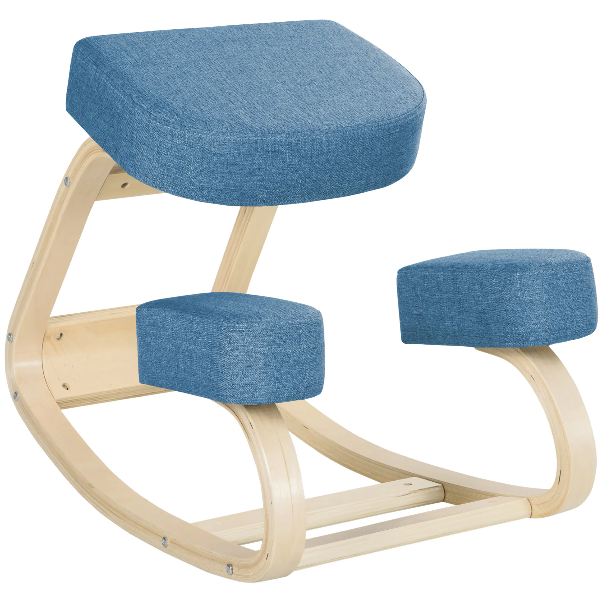  Sedia Ergonomica con Inginocchiatoio in Legno di Betulla e Cuscino, 51x69x58cm, Blu