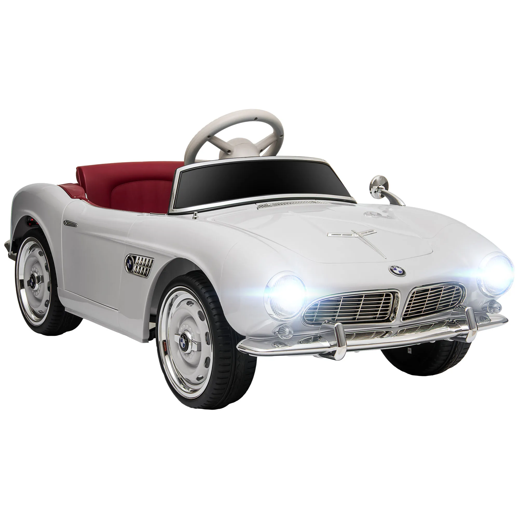  Macchina Elettrica per Bambini a 2 Porte con Licenza BMW 507, con Clacson e Telecomando, 115x55x47 cm, Bianca Aosom