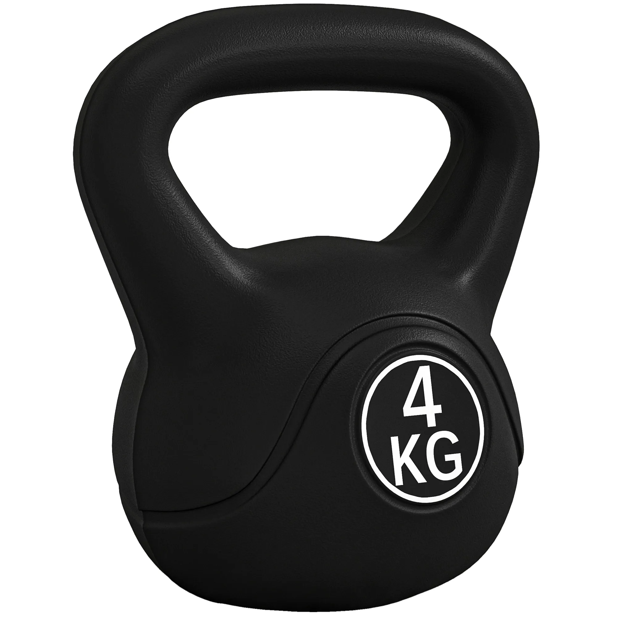  Kettlebell 4kg in Plastica e Sabbia con Base Piatta e Impugnatura, 18x12x20 cm, Nero