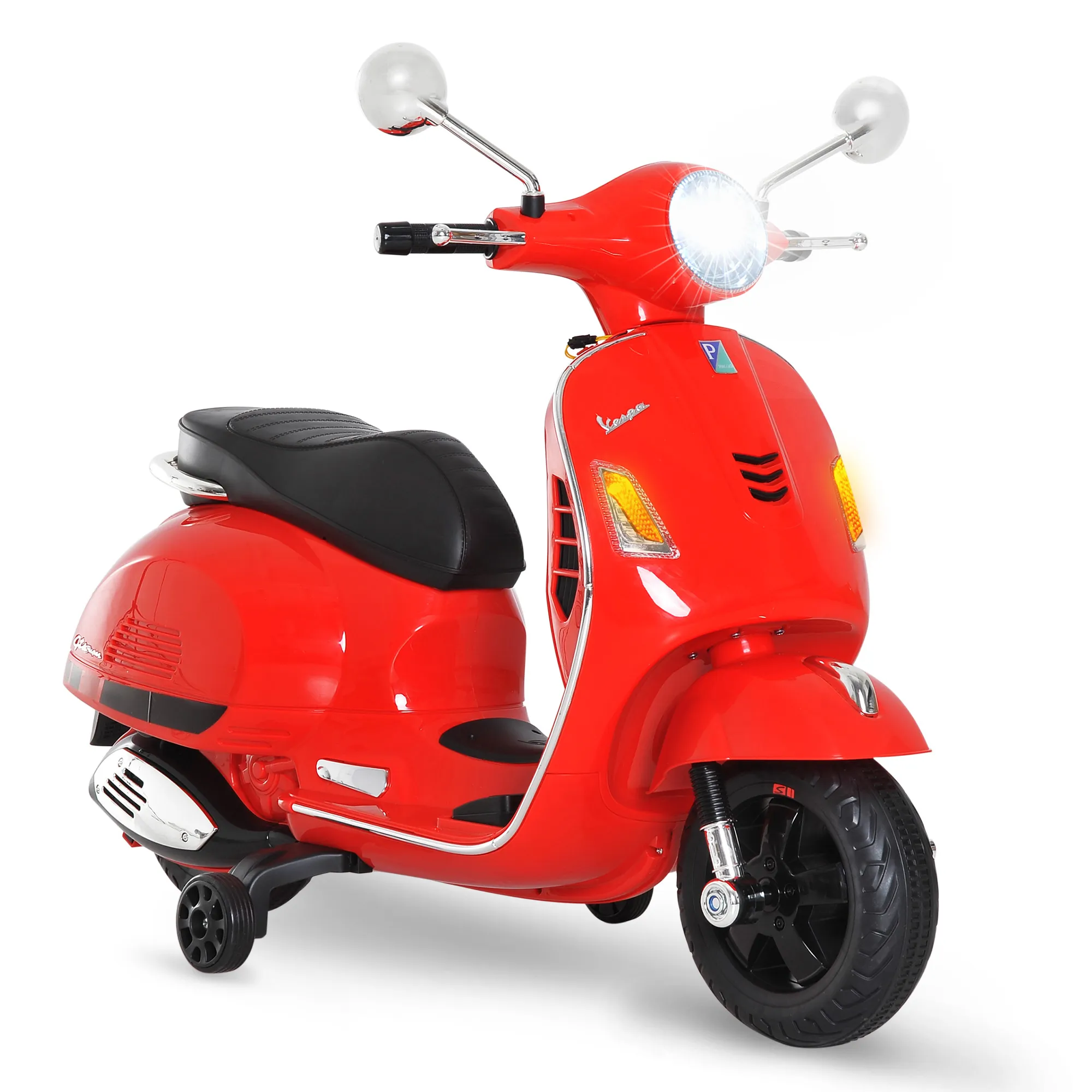  Moto Elettrica per Bambini Design Vespa, Batteria 6V con Suoni e Luci, Età 3-6 Anni, Rosso