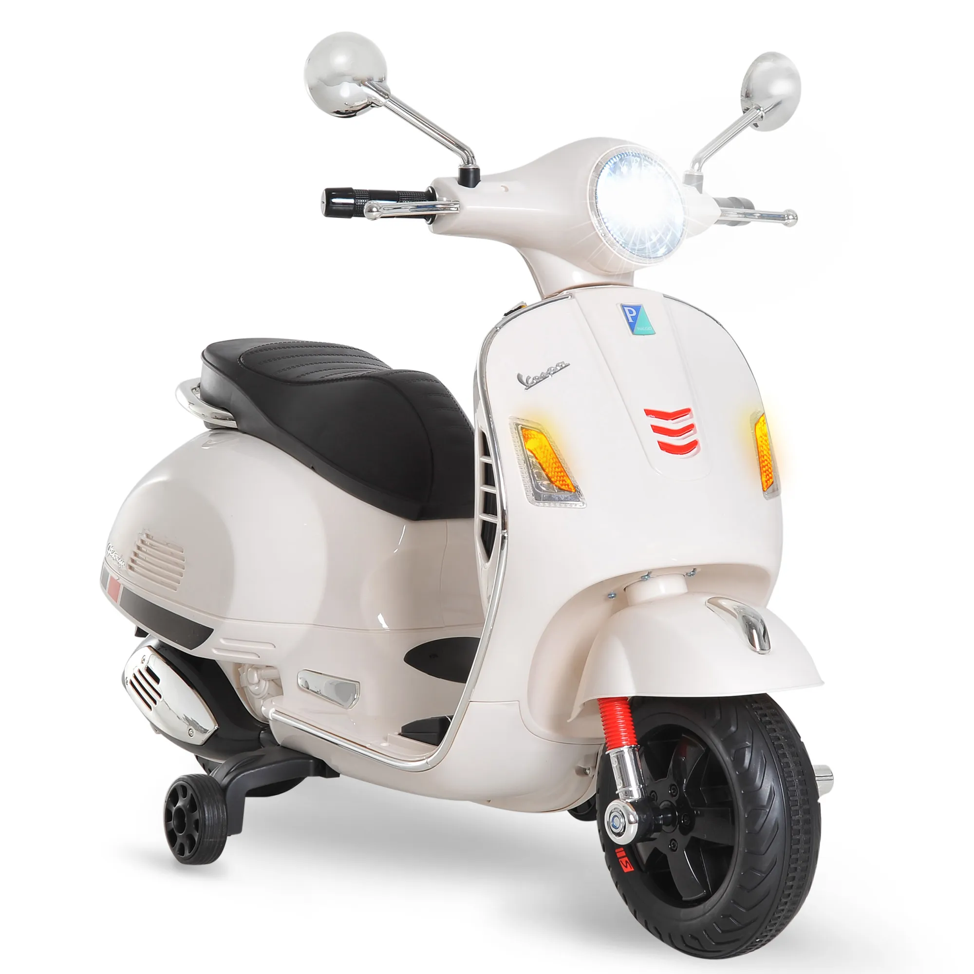  Moto Elettrica per Bambini Design Vespa, Batteria 6V con Suoni e Luci, Età 3-6 Anni, Bianco