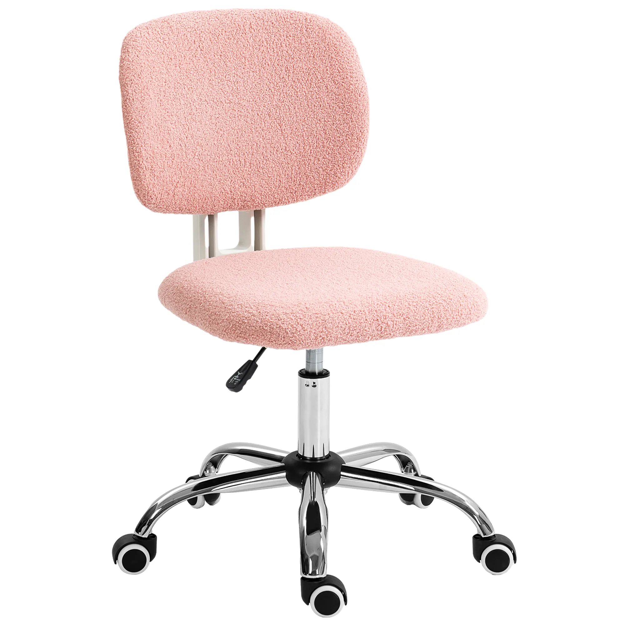  Sedia da Ufficio con Rotelle Girevole Ergonomica, Schienale Curvo, Altezza Regolabile, Senza Braccioli, Tessuto Effetto Lino, Rosa   Aosom