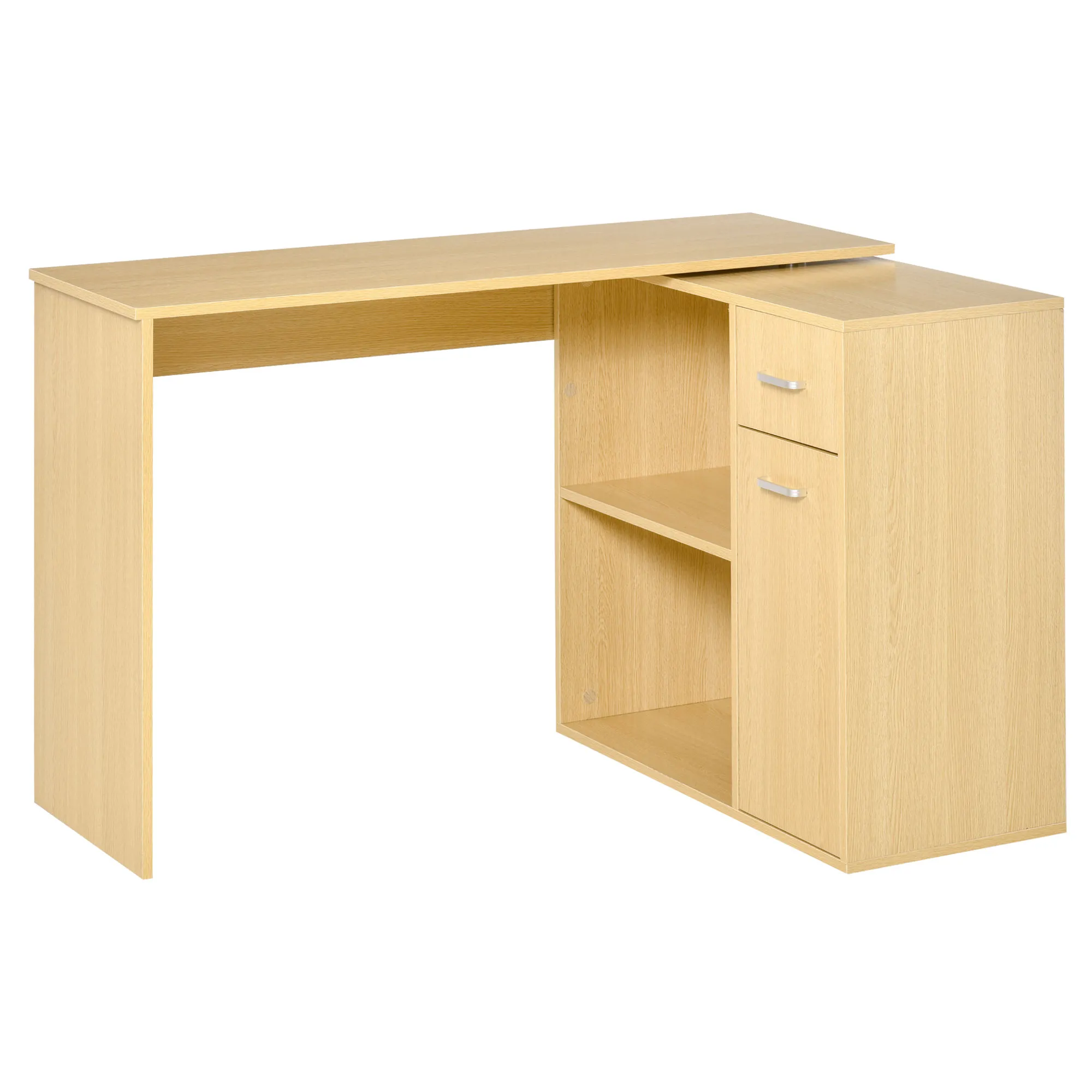  Scrivania Moderna per Computer Girevole a 360° 2 Ripiani 2 Cassetti, Tavolo da Pranzo in Rovere Legno, 117x82x74cm Aosom