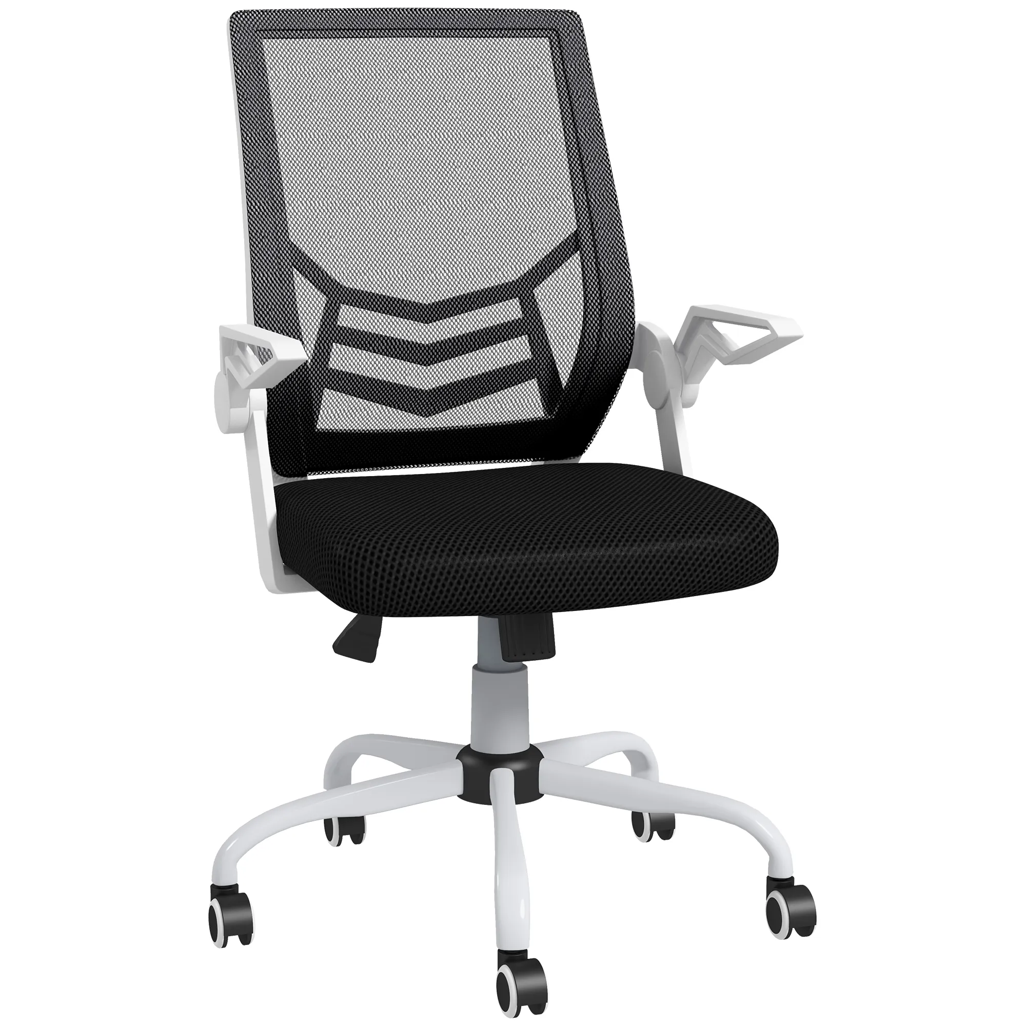  Sedia da Ufficio Ergonomica ad Altezza Regolabile, in Tessuto Effetto Lino, 62.5x55x94-104 cm, Bianco e Nero