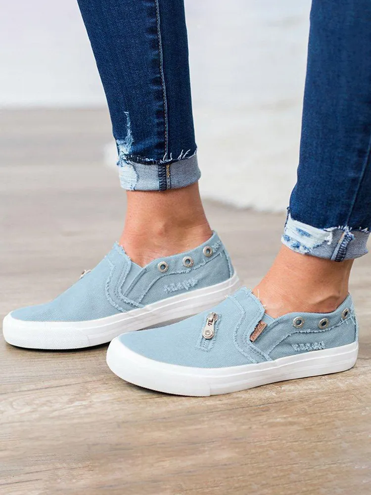 Mocassini con cerniera da donna Scarpe basse comode e casual in denim