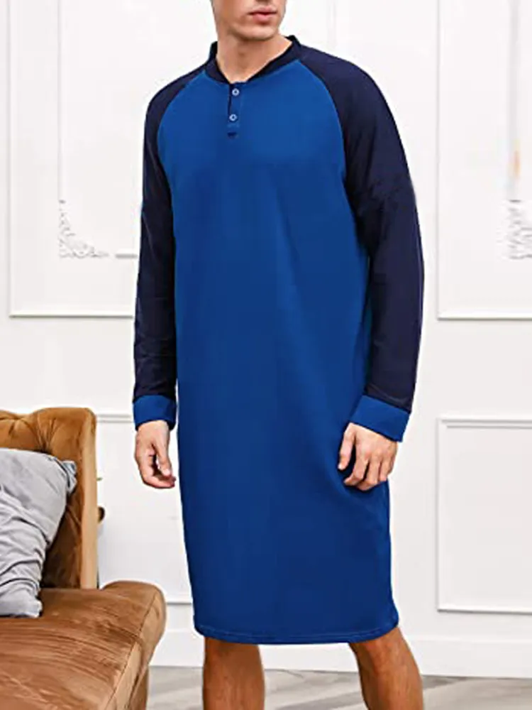 Men Home Loose manica lunga Loungewear Patchwork al ginocchio Camicia Design Sleep Robe