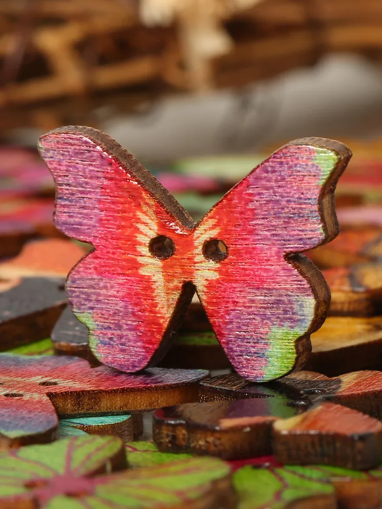 50pz Bottone Creativo di Legno da Cucito a Forma di Farfalla DIY Artigianato Decorazione per Borsa Cappello Abbigliamento