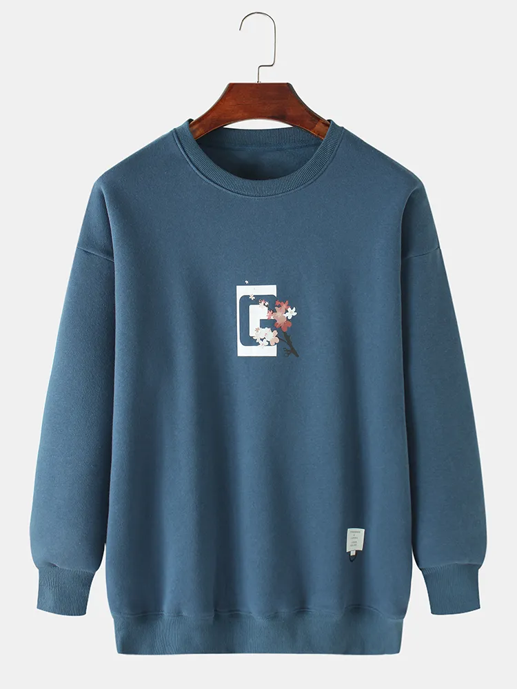 Felpe pullover larghe con maniche a goccia con stampa floreale sul retro da uomo