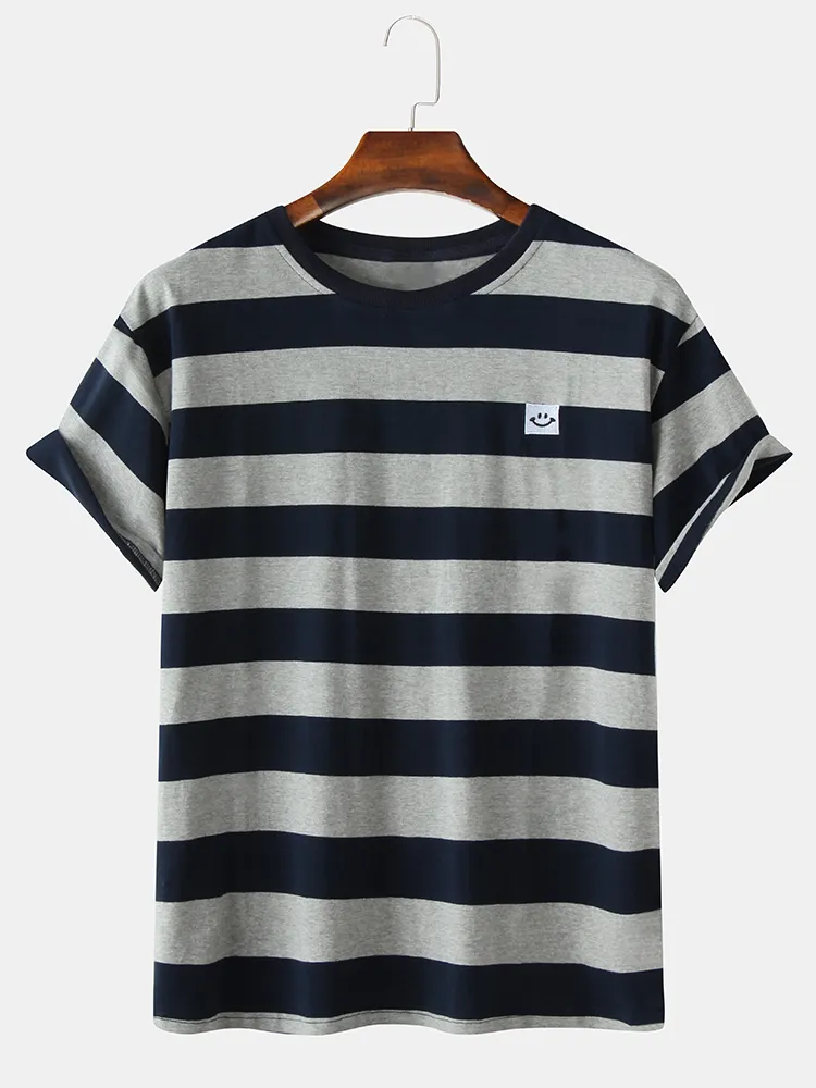 T-shirt larghe da uomo in 100% cotone a righe semplici