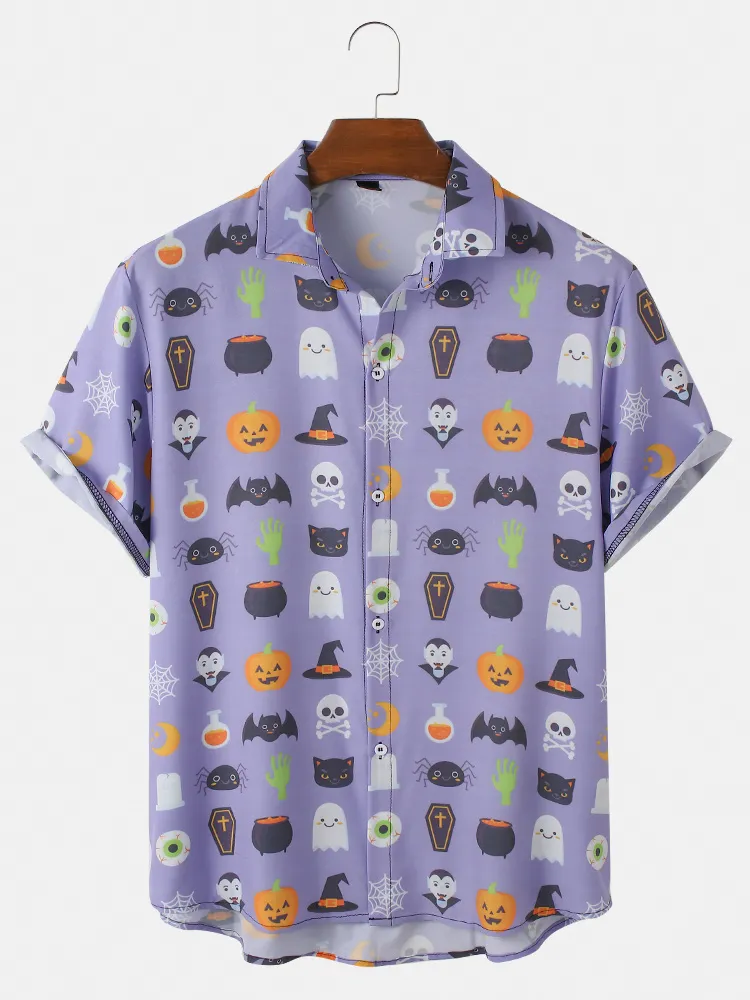 Orlo curvo casual stampato Camicia di Halloween del fumetto di divertimento degli uomini