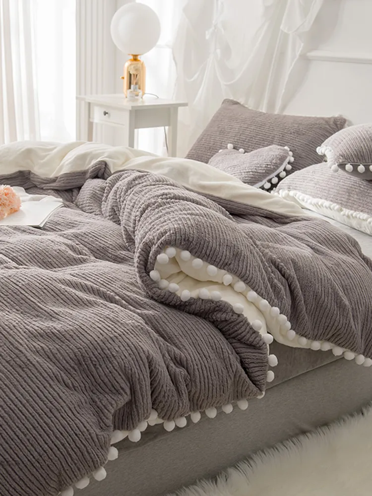 4Pcs Berber Fleece Double Side Dehair Angora Crystal Velvet Bedding Set Winter Queen King Copripiumino Lenzuolo