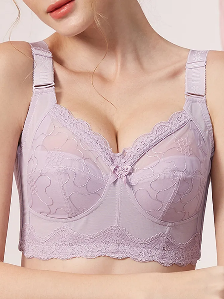 Plus Size Reggiseno a coppa intera senza fili con fodera in pizzo leggermente foderato per l'estate fresca