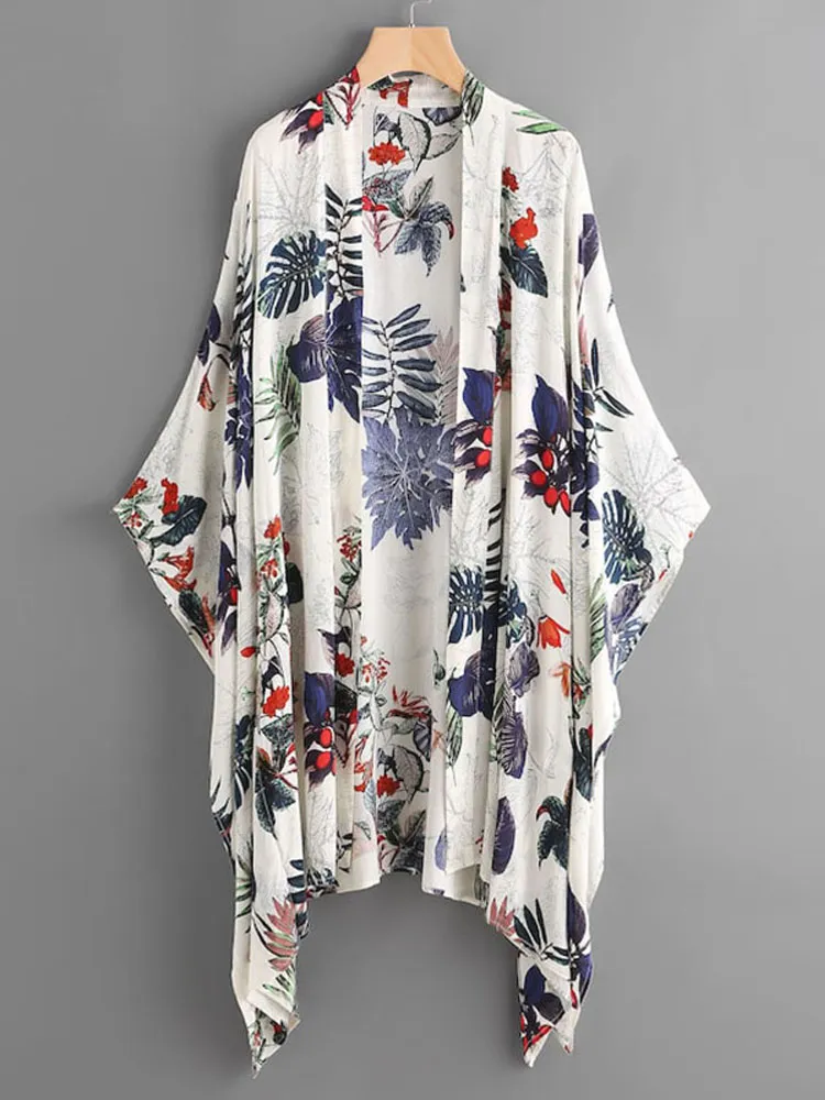Kimono di taglia Plus con stampa floreale bohémien