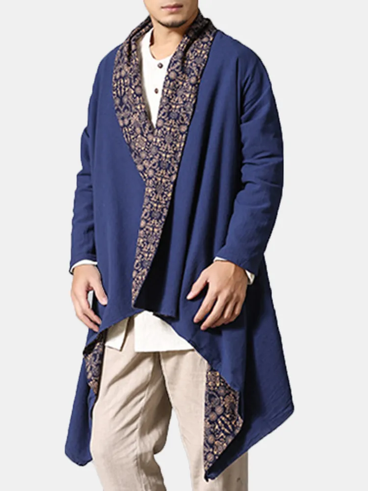 Trench da uomo double-face indossabile in lino in cotone Camicia Cardgans Abbigliamento etnico casual reversibile
