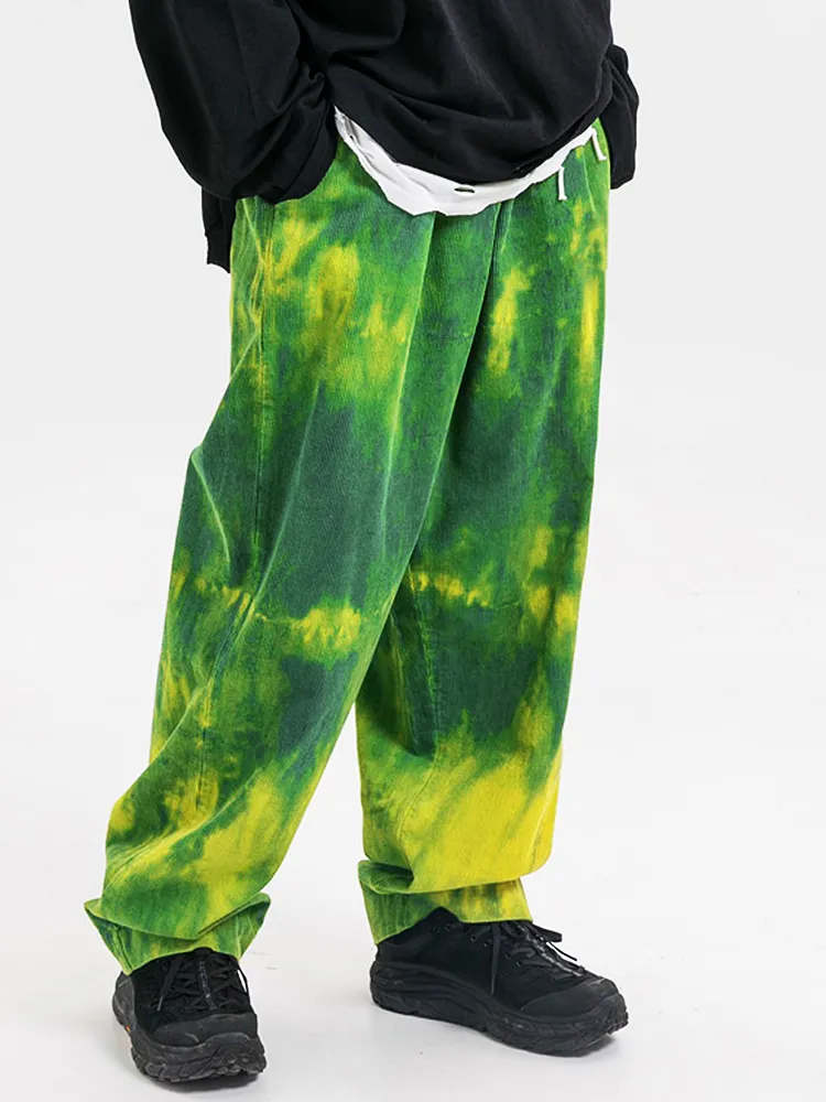 Velluto a coste con stampa tie-dye da uomo casual con coulisse dritta Pantaloni