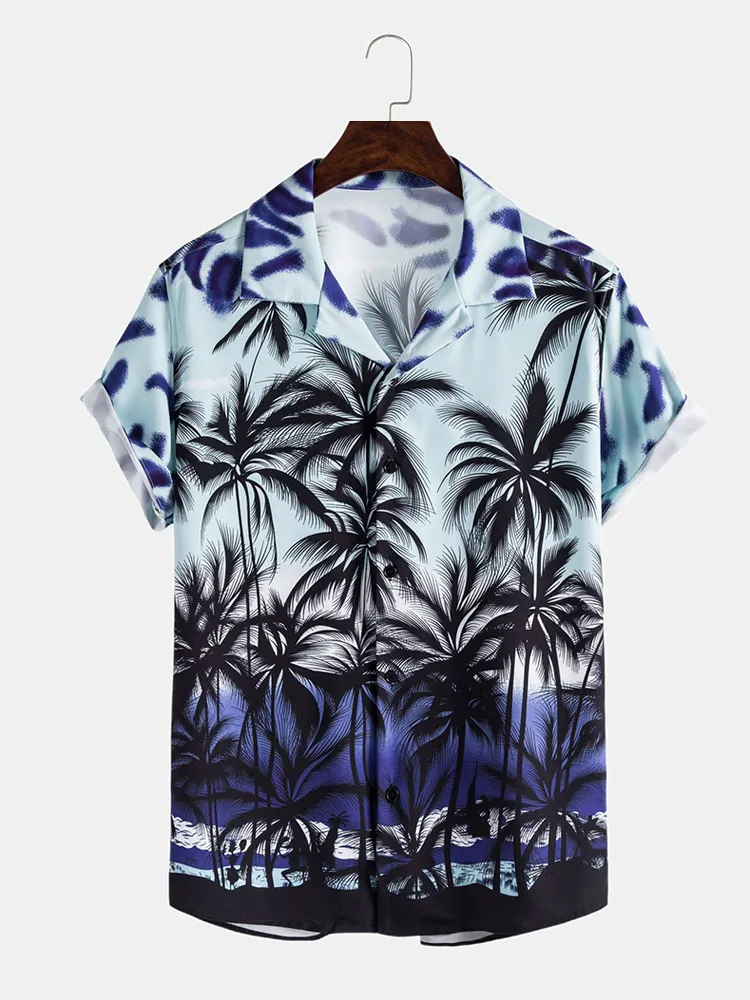 Manica corta traspirante Camicia da spiaggia stampata in cocco tropicale Hawaii da uomo