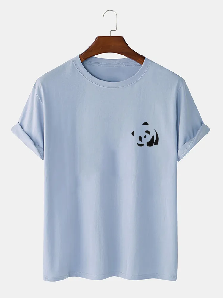 Uomo 100% cotone Panda Stampa rotonda Collo T-shirt casual a maniche corte