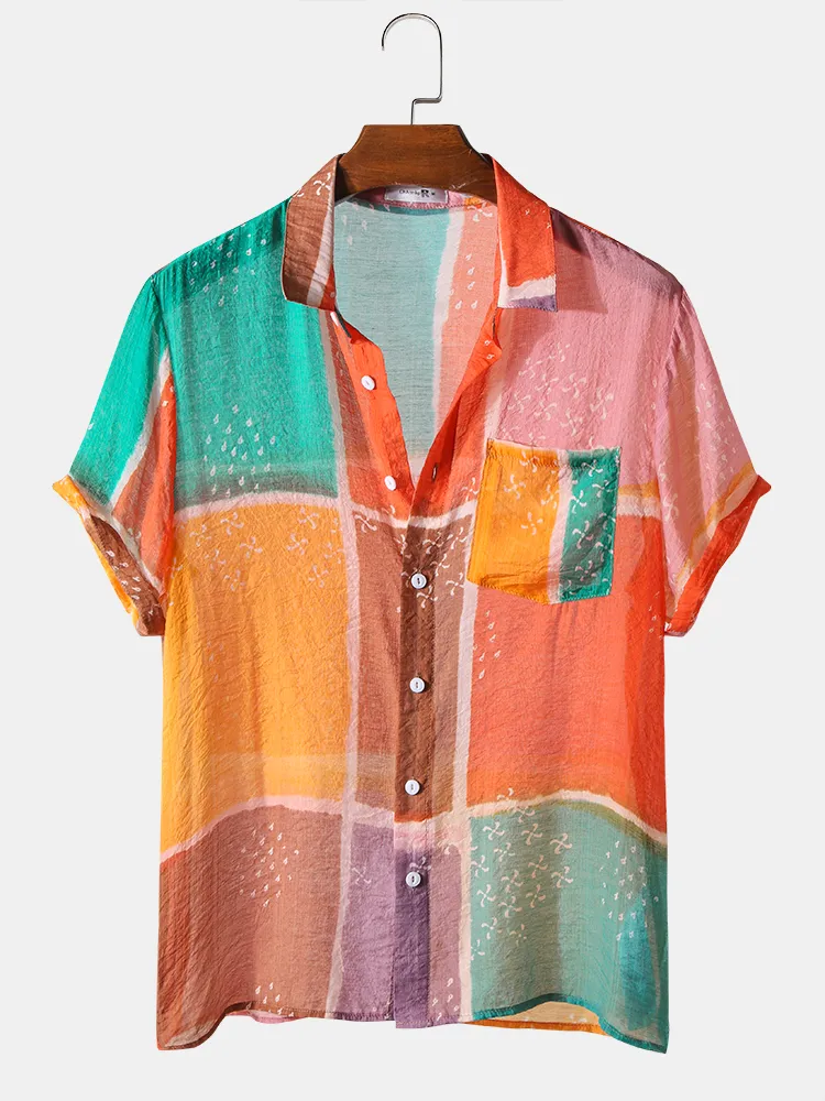 Uomo Multicolor Color Block Lightweight Casual Camicia