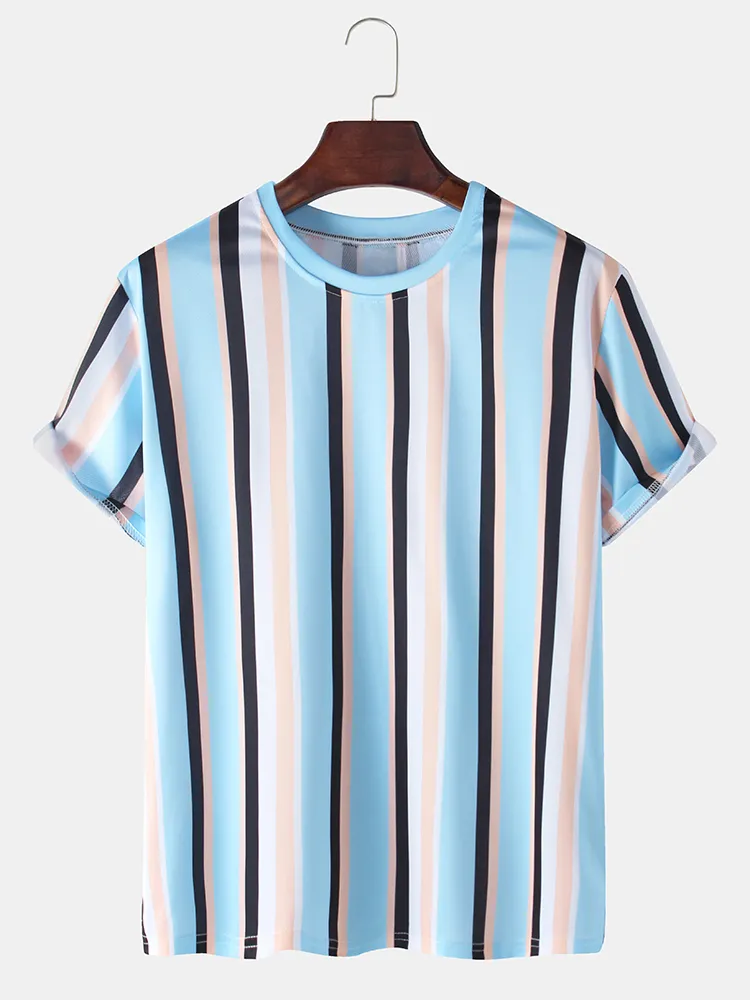T-shirt Collo rotonde allentate casual traspiranti stampate a strisce verticali