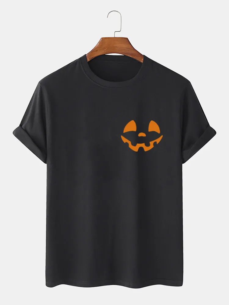 T-shirt manica corta casual o-collo stampata con zucca divertente di Halloween da uomo 100% cotone