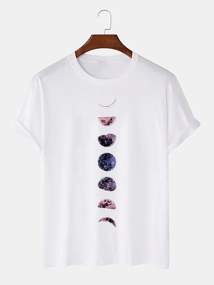 T-shirt casual a maniche corte stampate eclissi lunare da uomo Colorful 100% cotone