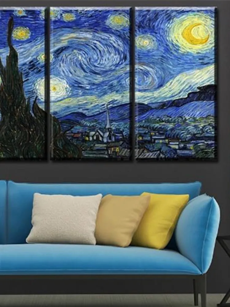 3PCS Sky Senza cornice Olio Pittura su tela Misteriosa Wall Art Soggiorno Decorazioni per la casa