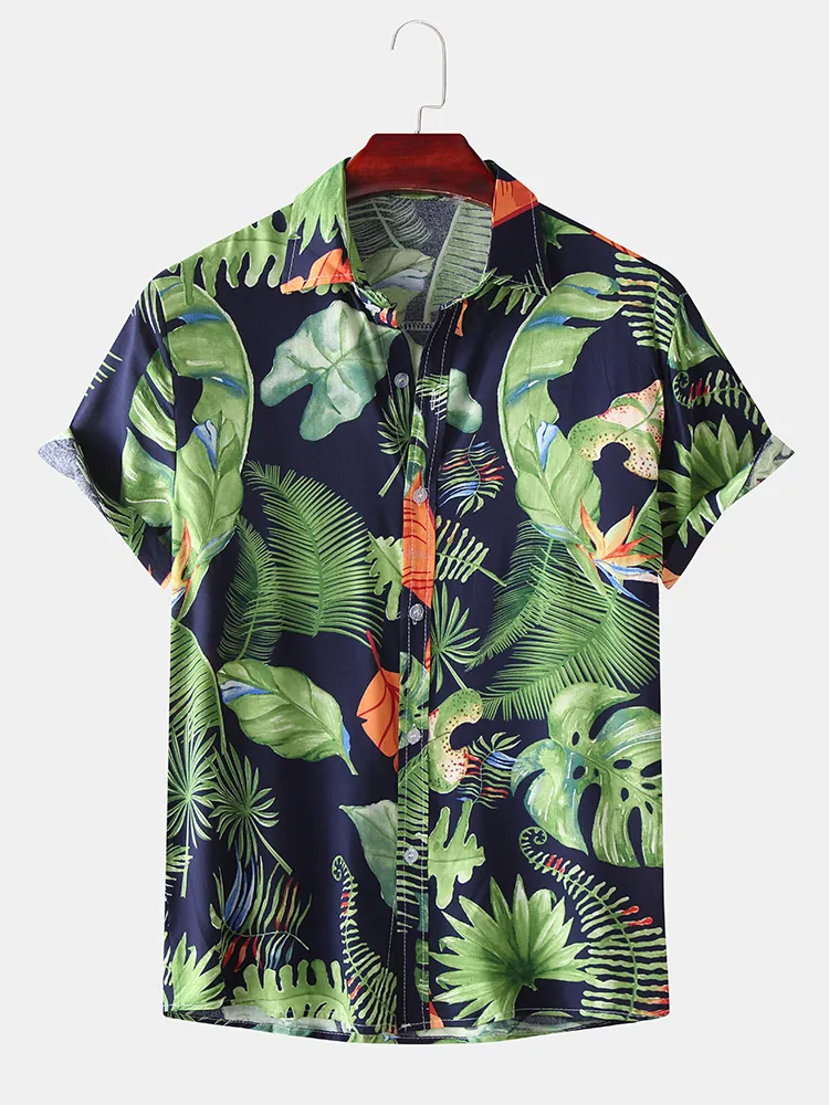 Camicie a maniche corte con colletto rovesciato da uomo Hawaii Plant Leaf