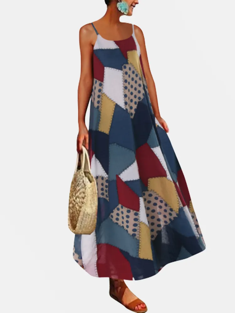 Maxi abito da donna con cerniera stampa geometrica vintage