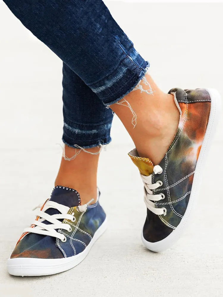 Scarpe di tela tie-dye Casaul con lacci e scarpe basse comode da donna di grandi dimensioni