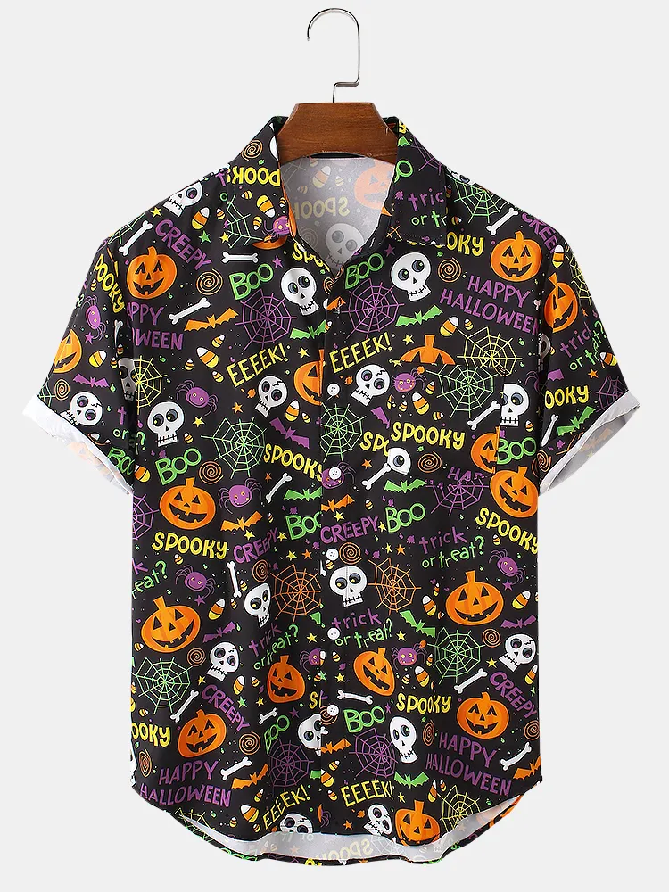 Camicie da uomo per Halloween con fantasmi divertenti da cartone animato e stampa di zucca