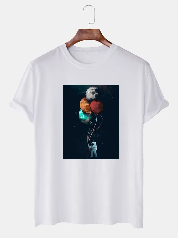 Mens Colorful T-shirt manica corta casual in cotone con stampa grafica O-Collo Planet Astronaut