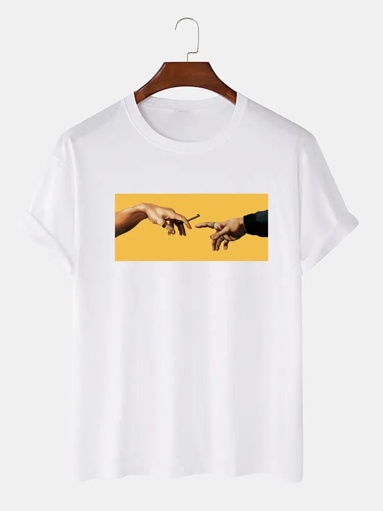 Uomo 100% cotone Olio T-shirt casual stampata con pittura
