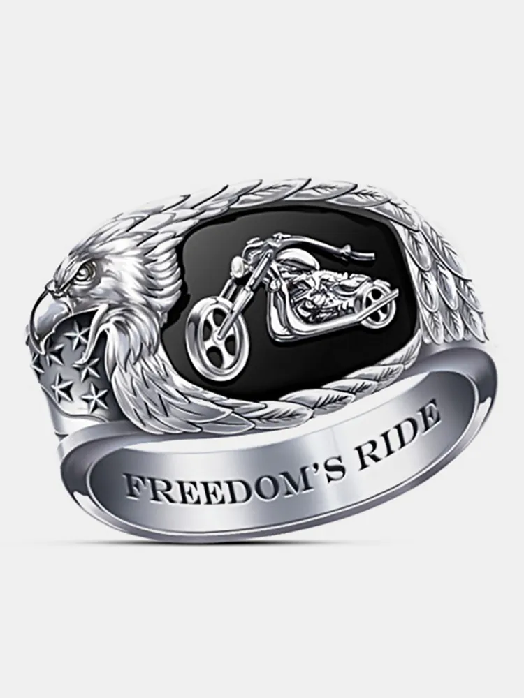 Punk intagliato Eagle Beak Wings Stars Stripes Ring Motorcycle Modello Men Ring Jewelry