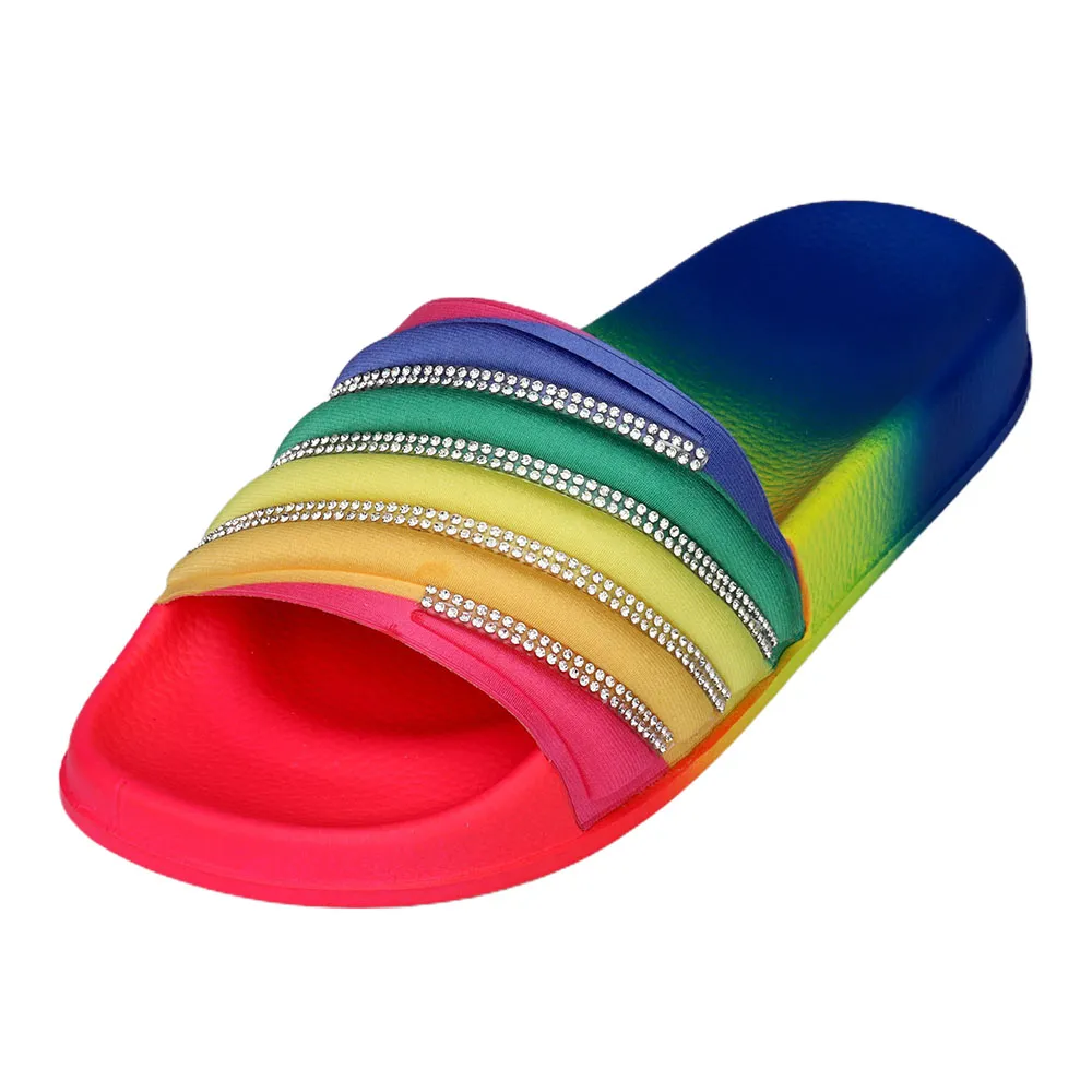 Pantofole da donna indossabili con suola in strass Rainbow Comfy Soft