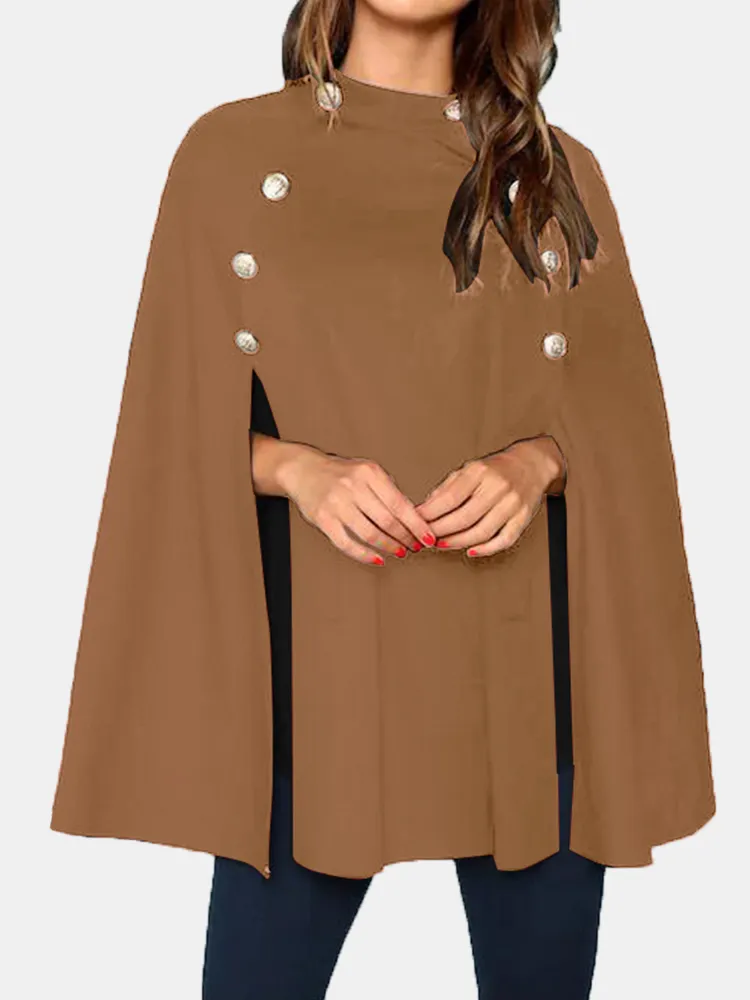Cappotto mantello con bottoni laterali in tinta unita da donna