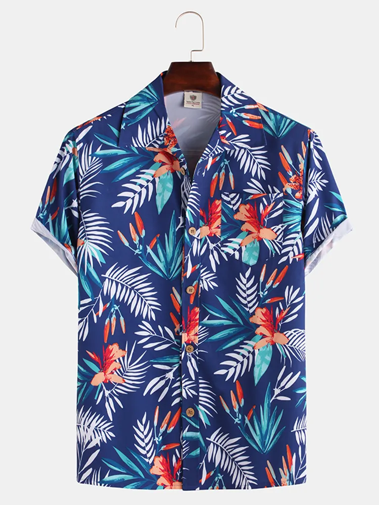Camicie a maniche corte traspiranti da uomo in stile hawaiano con fiori di foglia di cocco