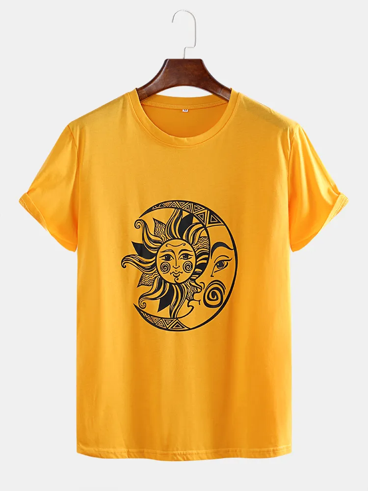 T-shirt a maniche corte con stampa totem divertente Sun Moon da uomo