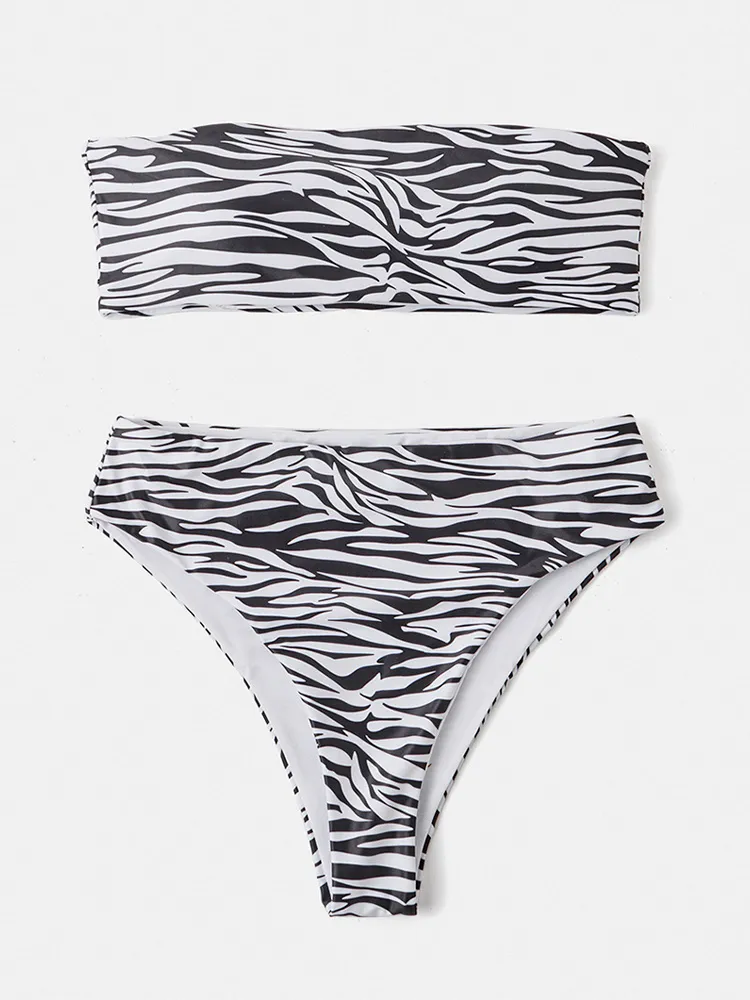 Costume da bagno sexy perizoma bikini a fascia con stampa Zebra senza spalline a fascia